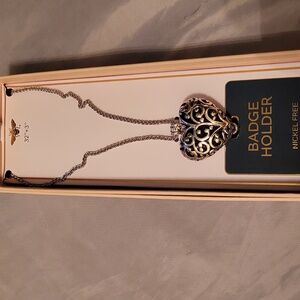 Silver Heart Badge Holder Necklace
